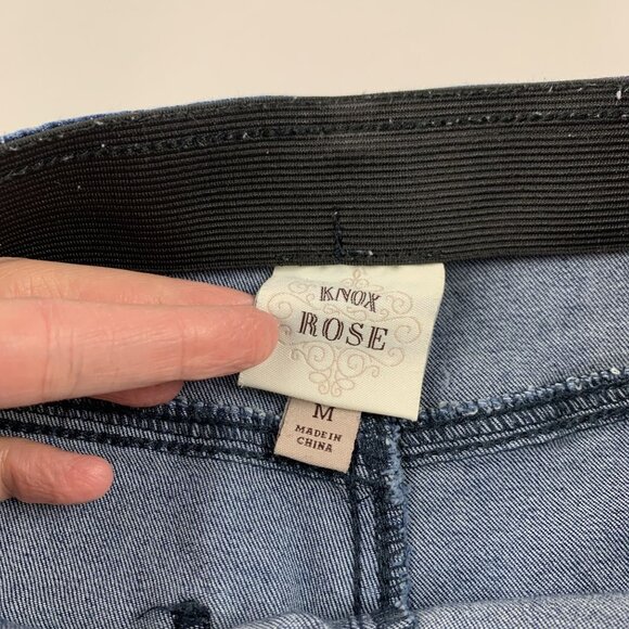 LONG Knox Rose Dark Wash Stretch Denim High Rise Pull On Flare Jeans M - Picture 4 of 7